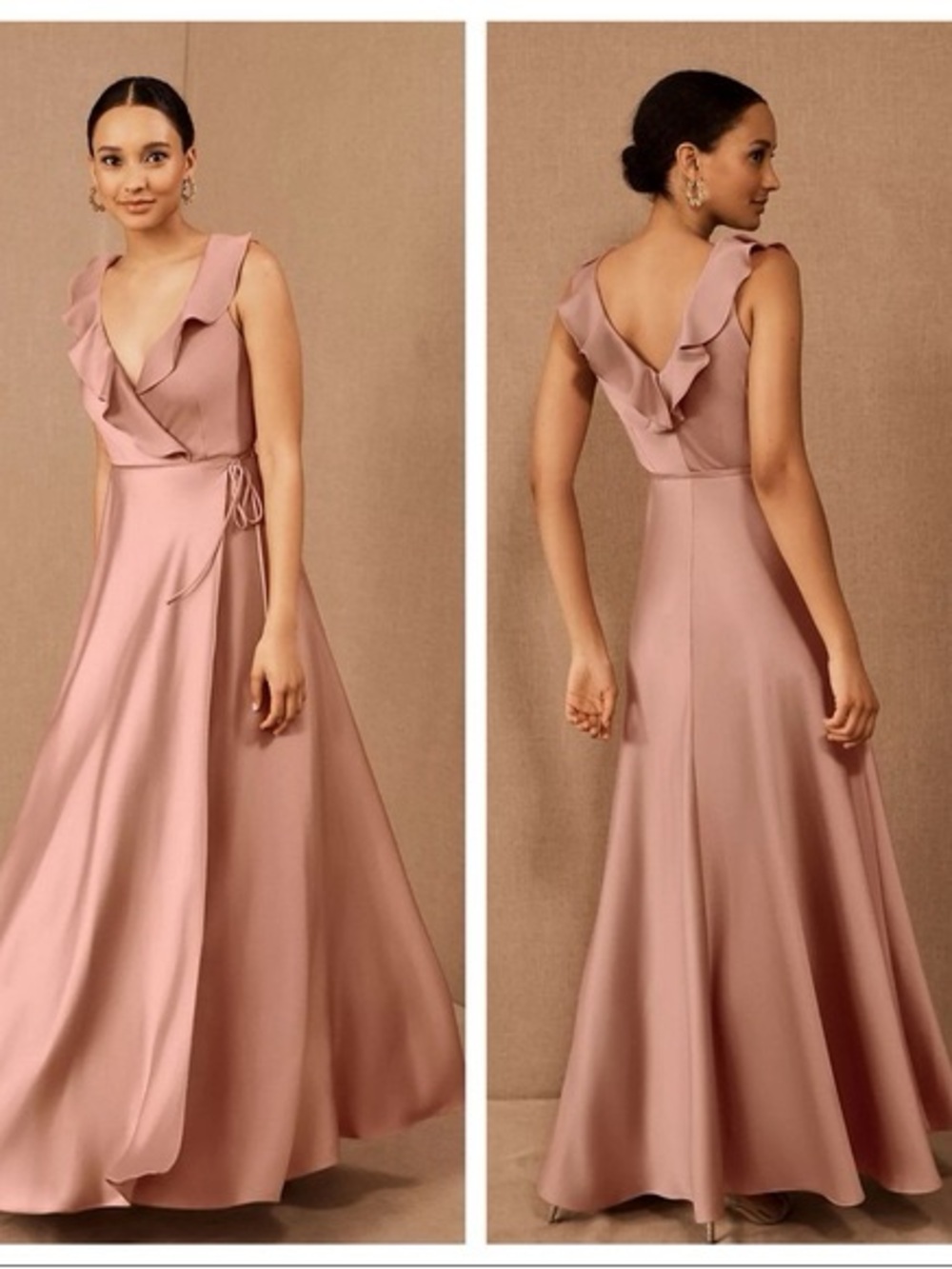 Sachin & Babi Tansy Wrap Bridesmaid Dress Gown Dusty Pink Size 10 With Ruffles
